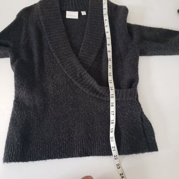 Anthropologie XS Faux Wrap Soft Alpaca Wool Surplice VNeck Collar Grey Sweater - Picture 14 of 16